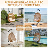 Thinlute Outdoor Hanging Egg Chair, Patio Wicker Swing Chair with Stand and Cushion, Wider Basket Seating, Hammock Chairs for Outside Balcony Backyard Bedroom Porch, Brown Thinlute