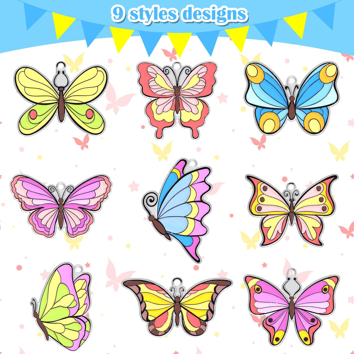 Fprl 27 Sets DIY Window Paint Art Suncatchers Craft Kits Butterfly Ornaments Decorations Suncatcher Kit for Classroom Home Easter Activity Gift Project Fprl