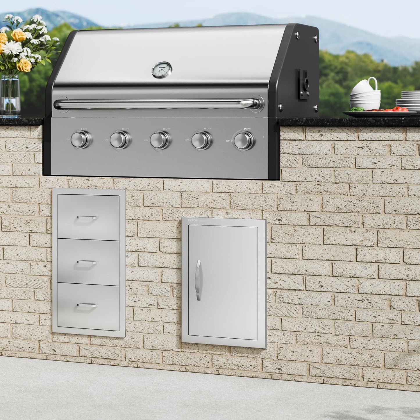 VEVOR BBQ Access Door 14W x 20H Inch, Vertical Single BBQ Door Stainless Steel, Outdoor Kitchen Doors for BBQ Island, Grill Station, Outside Cabinet