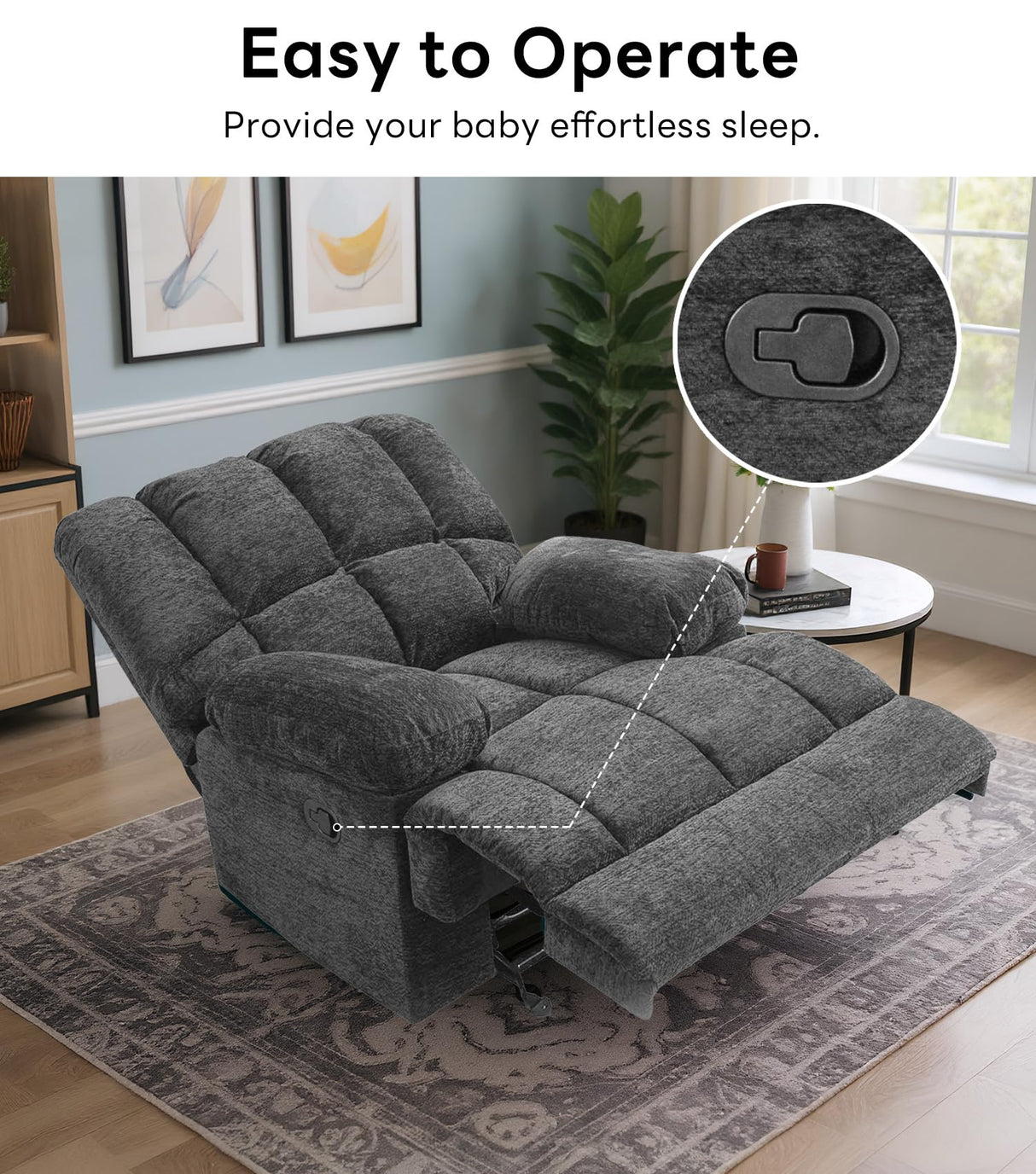 WILLOVE Oversized Rocker Recliner Chair Rocking Recliners Overstuffed Soft Big Man Manual Recliner Extra Large Living Room Chair 350 LBS Capacity, Limestone, XL WILLOVE