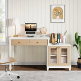 Tribesigns Office Desk with Storage, Reversible Computer Desk with Drawers and Printer Space, Modern Study Writing Table Workstation for Home Office, Bedroom (White + Light Walnut) Tribesigns
