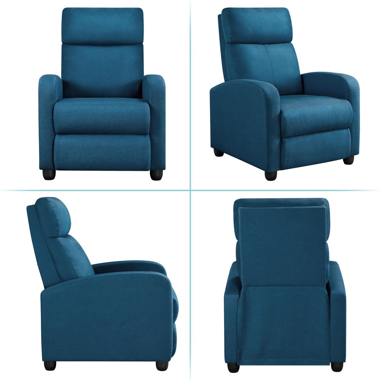 Yaheetech Fabric Recliner Sofa Modern Single Recliner Sofa Home Theater Seating with Thick Seat Cushion, Backrest and Pocket Spring, Blue Yaheetech