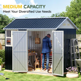 Breezz 6X8FT Outdoor Steel Storage Shed with Clear Window, Lockable Doors, Weather-Resistant Metal Tool Shed for Garden, Backyard, Patio, and Utility Storage.Nightblue BreezZ