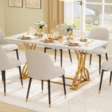 DWVO 70.3" Large Modern Dining Table for 6-8 People Rectangular White Kitchen Dining Room Table with Faux Marble Tabletop and Gold Geometric Metal Legs Farmhouse Wood Dinner Tables, White and Gold DWVO