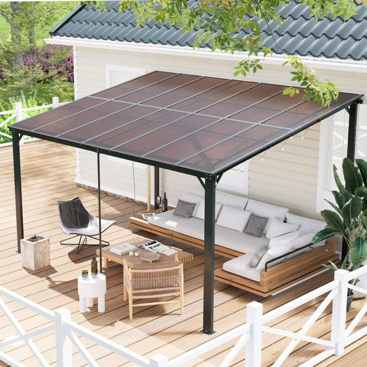 Yalissey 10'×14' Patio Gazebo with Waterproof Fuzzy Strip, Innovative Base Support Pergola, Wall Mounted Gazebo for Backyard, Decks, Garden Yalissey