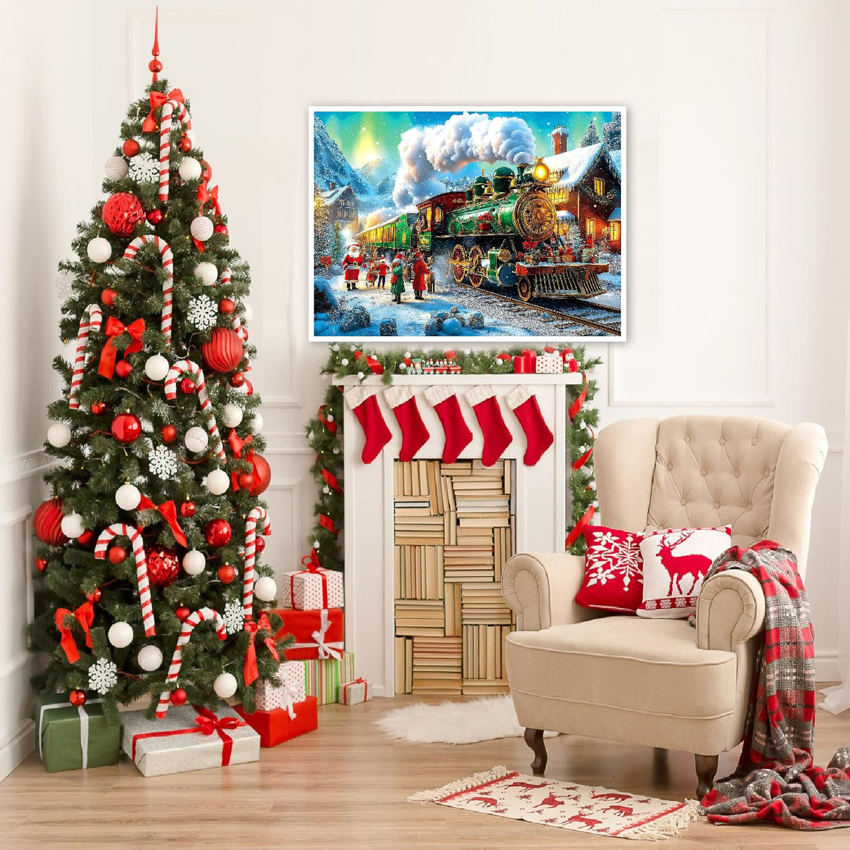 askkqtx Christmas Diamond Art Kits for Adults, Train Diamond Painting Kits for Adults, DIY 5D Full Drill Round Crystal Rhinestone Gem Art Craft for Gift Home Wall Decor 12x16 Inch askkqtx