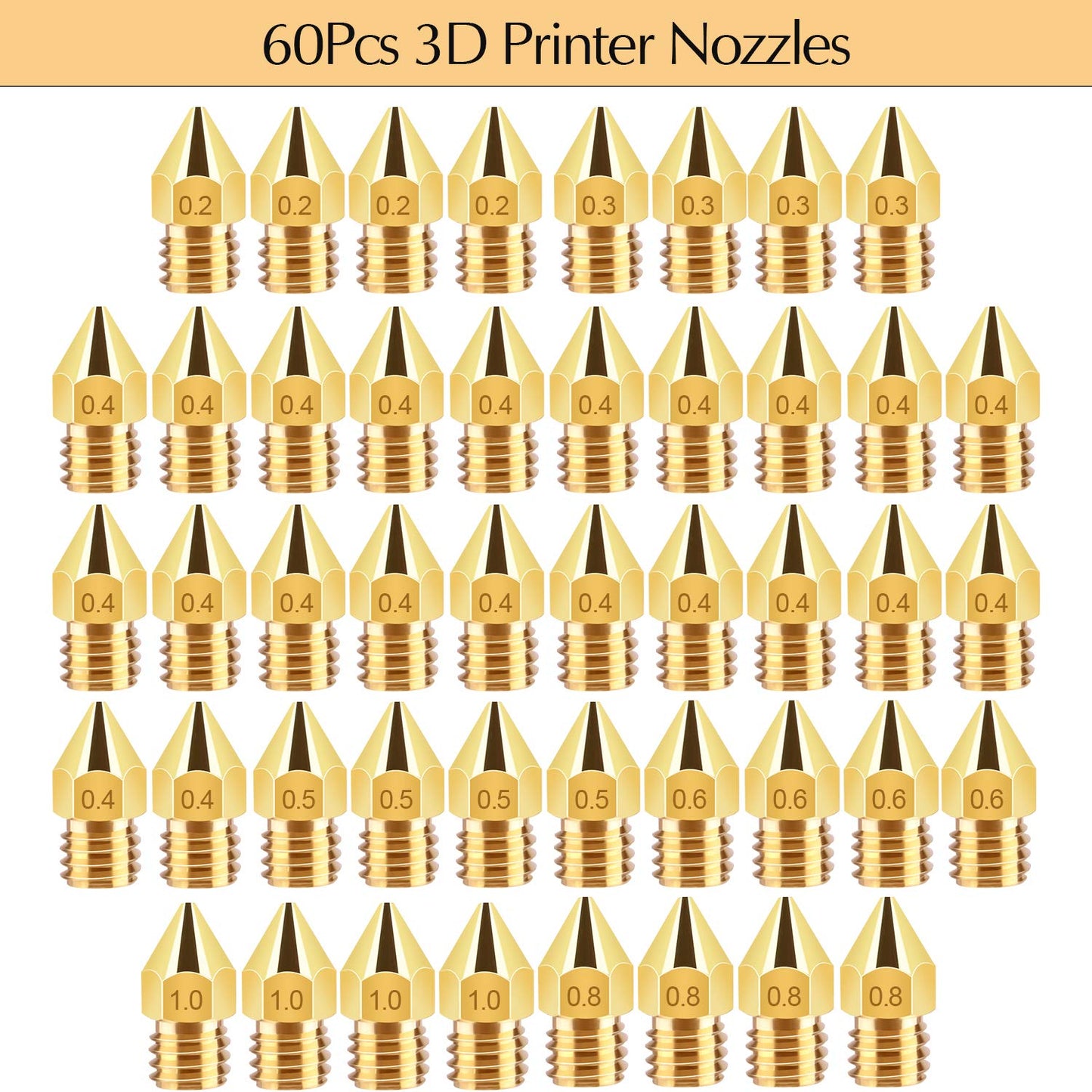 TUPARKA 70Pcs 3D Printer Nozzle Kit MK8 Extruder Nozzles Brass Print Head 0.2mm, 0.3mm, 0.4mm, 0.5mm, 0.6mm, 0.8mm, 1.0mm with Storage Box Compatible with 3D Printer Makerbot Creality CR-10 E - WoodArtSupply