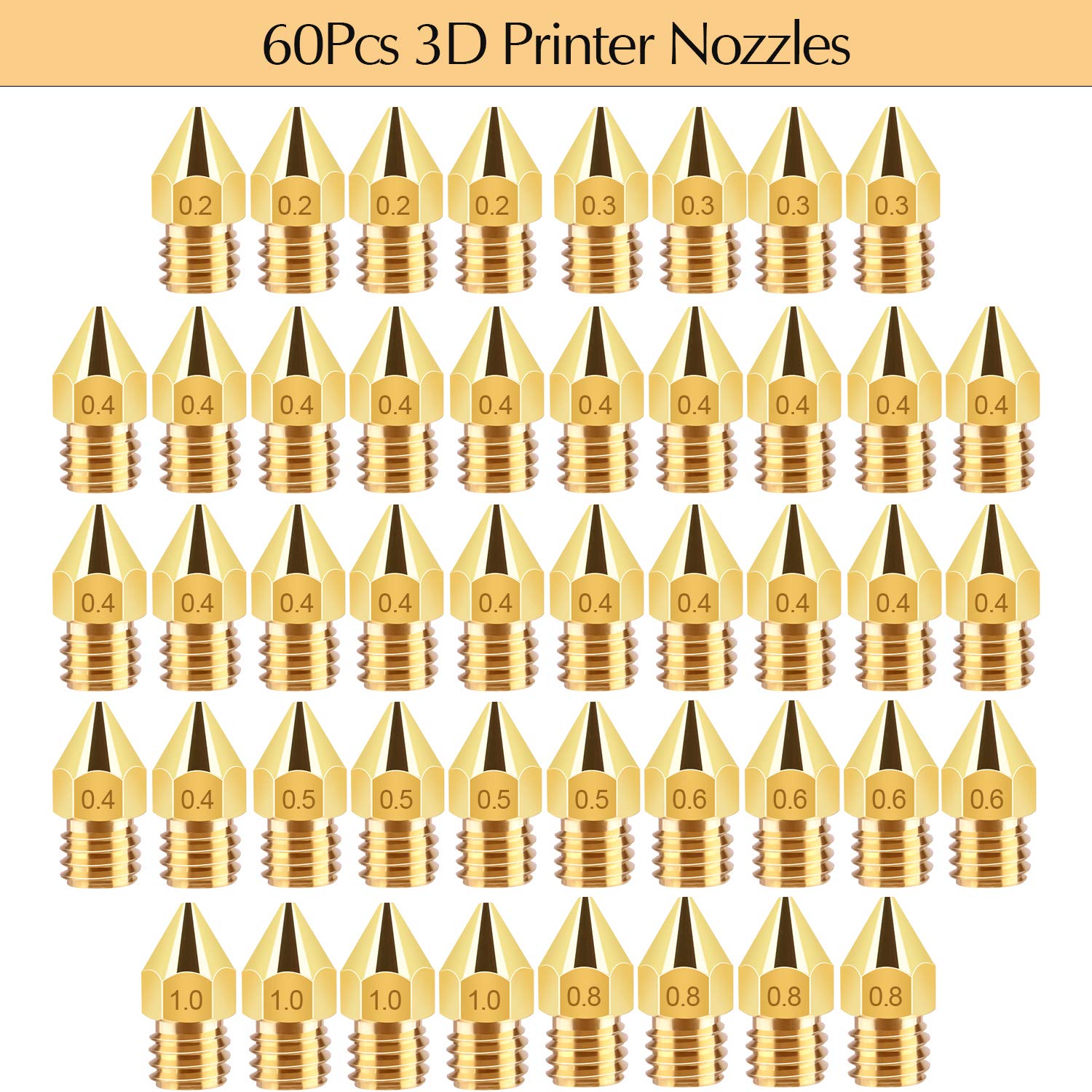 TUPARKA 70Pcs 3D Printer Nozzle Kit MK8 Extruder Nozzles Brass Print Head 0.2mm, 0.3mm, 0.4mm, 0.5mm, 0.6mm, 0.8mm, 1.0mm with Storage Box Compatible with 3D Printer Makerbot Creality CR-10 E - WoodArtSupply