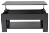Elevon Lift Top Coffee Table with Hidden Compartment and Storage Shelf, 19"D x 37.5"W x 22"H, Black Elevon