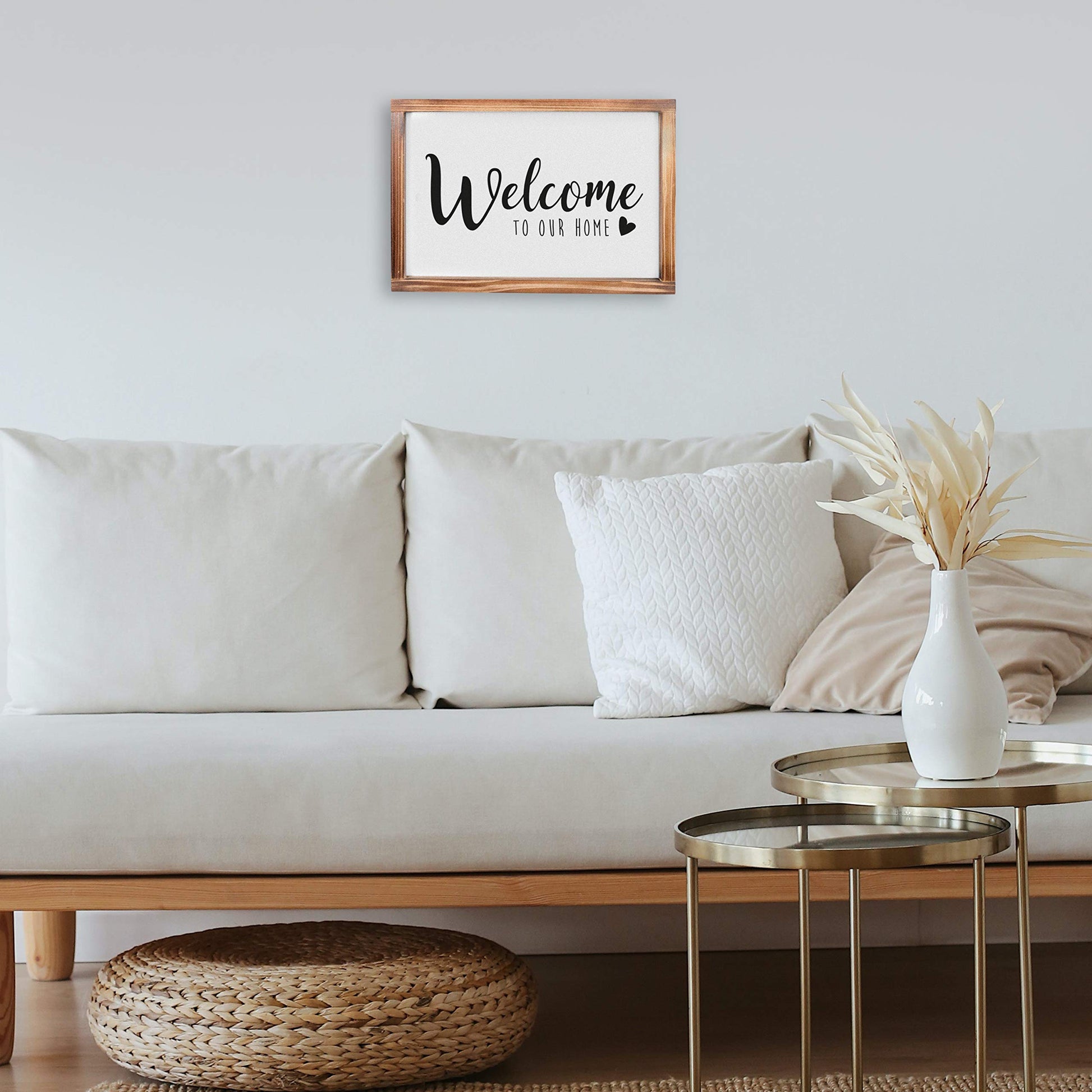 Welcome to Our Home Sign 11x16 Inch, Rustic Farmhouse Decor for the Home Sign, Wall Decorations, Modern Farmhouse Wall Decor, Rustic Wall Hanging Welcome Sign with Solid Wood Frame - WoodArtSupply