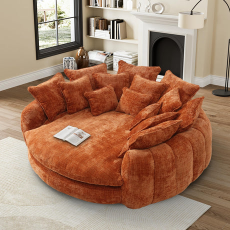 81” Oversized Upholstered Sofa Bed, Round Chaise Lounge Chair Indoor, Fluffy Plush Chaise Lounge, Modern Chenille Cloud Couch with Deep Seat, Comfy Bean Bag Chiar for Living Room Apartment, Orange BEQAI