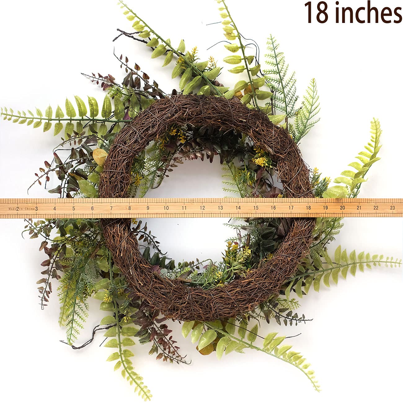 idyllic 22 Inches Christmas Wreath of Assorted Fern Leaves and Succulents Berry, Winter Spring Artificial Wreath for Front Door, Wall, Window, Farmhouse