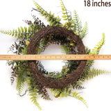 idyllic 22 Inches Christmas Wreath of Assorted Fern Leaves and Succulents Berry, Winter Spring Artificial Wreath for Front Door, Wall, Window, Farmhouse idyllic
