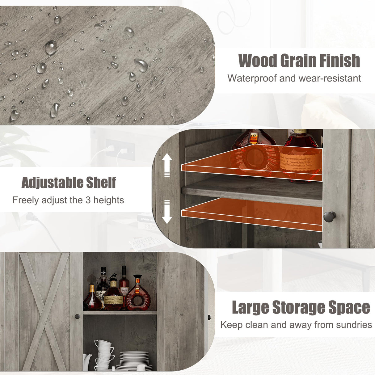 IDEALHOUSE Buffet Cabinet Farmhouse Storage Cabinet with Doors and Shelves, Buffets and Sideboards Entryway Cabinet with Storage Accent Console Cabinet for Living Room, Dining Room (Rustic Grey) IDEALHOUSE