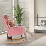 VECELO Rocking Chair Nursery with Thick Headrest, Modern Teddy Upholstered Reading Glider Rocker Accent Armchair with High Backrest, Padded Seat, Side Pocket, for LivingRoom, Baby Room, Soft Pink VECELO