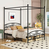 ARFARLY Full Size Bed Frame Four-Poster Metal Canopy Bed Frame Full with Headboard and Footboard Sturdy Slatted Structure No Box Spring Needed Black ARFARLY
