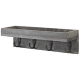 MyGift 10 Inch Floating Wall Shelf with Hooks, Vintage Grey Wood Entryway Storage Shelf with 4 Metal Key Hooks MyGift