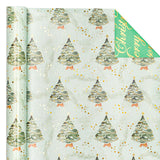 WRAPAHOLIC Reversible Green Christmas Wrapping Paper - Mini Roll - 17 Inch x 33 Feet - Watercolor Green Christmas Tree Wrapping Paper with Metallic Foil Shine for Holiday, Party, Celebration WRAPAHOLIC