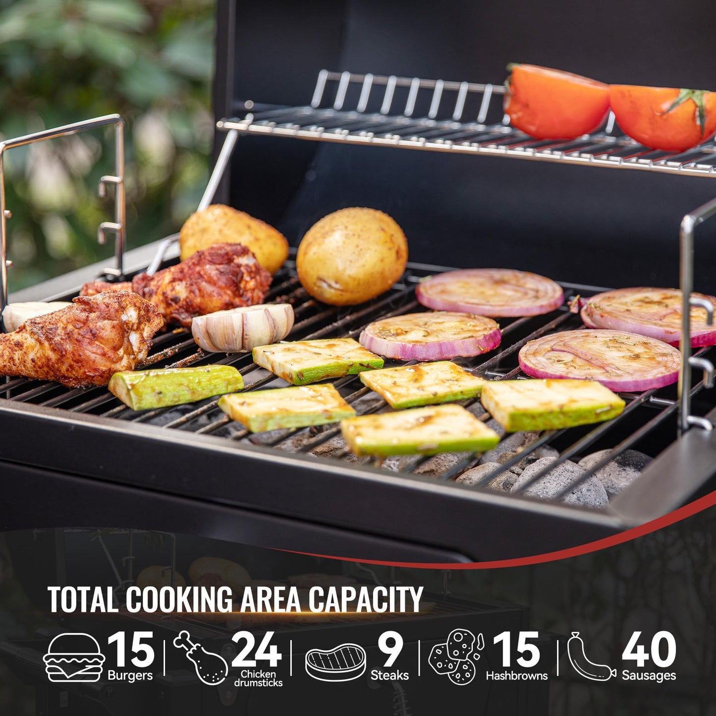 Royal Gourmet CD1519 Tabletop Charcoal Grill with Warming Rack, Potable Charcoal Grill with 303 Sq. In Cooking Area for for Outdoor Camping and Picnic Grilling, Black