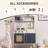 ROBOTIME Wooden Play Kitchen, Kids & Toddlers Kitchen Playset, Kids Play Kitchen Pretend Play Set with Lights & Sounds, Toy Kitchen for Ages 3+ (Blue) ROBOTIME