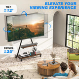 Rfiver Heavy Duty Rolling TV Stand for 43-80 Inch TVs up to 150lbs, Mobile TV Cart on Wheels with Dual Storage Shelves, Outdoor TV Stand with Tilt & Swivel Adjustment for Optimal Viewing Angles Rfiver