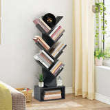 LUSHZLUMBERA 6 Tier Tree Bookshelf, Tall Narrow Wooden Bookcase with Drawer and Storage Cabinet, Freestanding Small Book Shelf Organizer for Bedroom, Living Room, Home Office, Black Display Shelf LUSHZLUMBERA