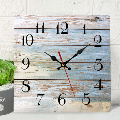 ArtSocket Wooden Wall Clock Silent Non-Ticking, Brown Gray White Wood Grain Crack Retro Wooden Square Rustic Coastal Wall Clocks Decor for Home Kitchen Living Room Office, Battery Operated(12 - WoodArtSupply