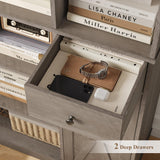 HOSTACK 74" Tall Book Shelf and Bookcase, 45" Wide Bookcase with Doors and Drawers, Modern 6 Tier Bookshelf with Storage, Large Wood Display Cabinet with Adjustable Shelves for Home Office, Ash Grey HOSTACK