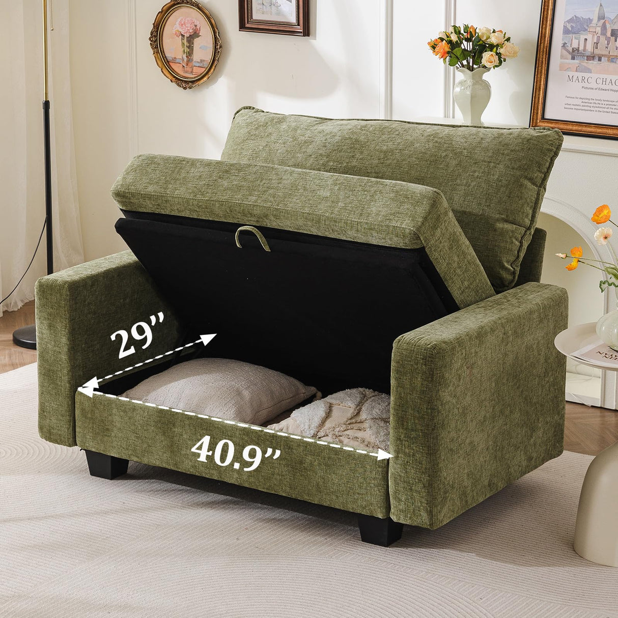 liuyefisher 53'' Loveseat Sofa with All Seats Storage, Modular Sectional Couch with Deep Seat,Oversized Comfy Couch with Throw Pillows,Single Sofa Chair for Living Room,Bedroom,Chenille,Green liuyefisher