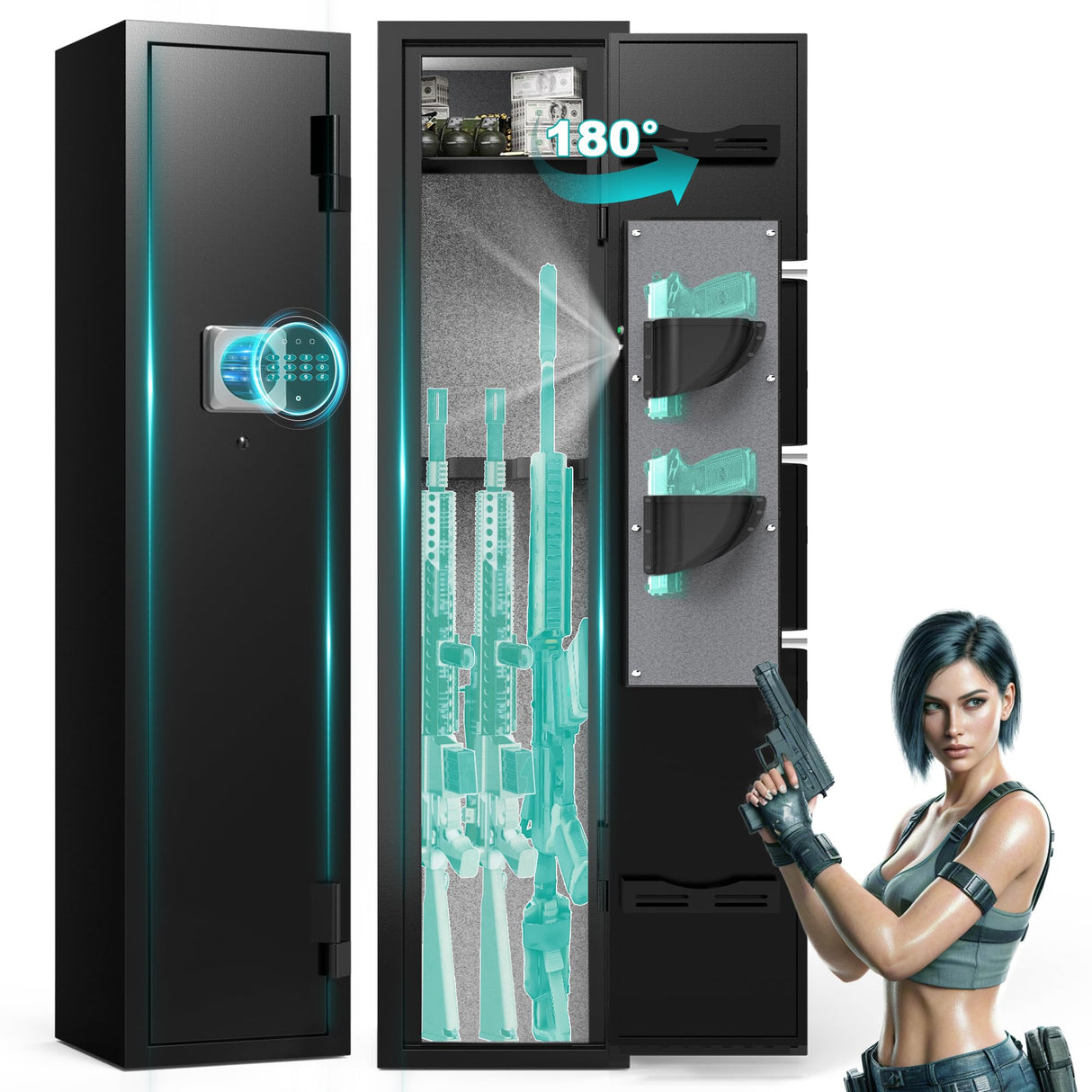 SHICHI 2-3 Gun Safe for Rifles and Pistols, Long Gun Cabinet for Shotgun, Electronic Rifle Safes for Home, Gun Cabinet with Removable Shelf, Dual Alarm & Mute, Quick Access Gun Locker SHICHI