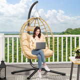 YITAHOME Egg Chair Swing Hanging Outdoor Wicker Hammock Chairs Indoor with Steel Stand UV Resistant Cushion 330lbs for Patio, Bedroom, Garden and Balcony - Beige YITAHOME