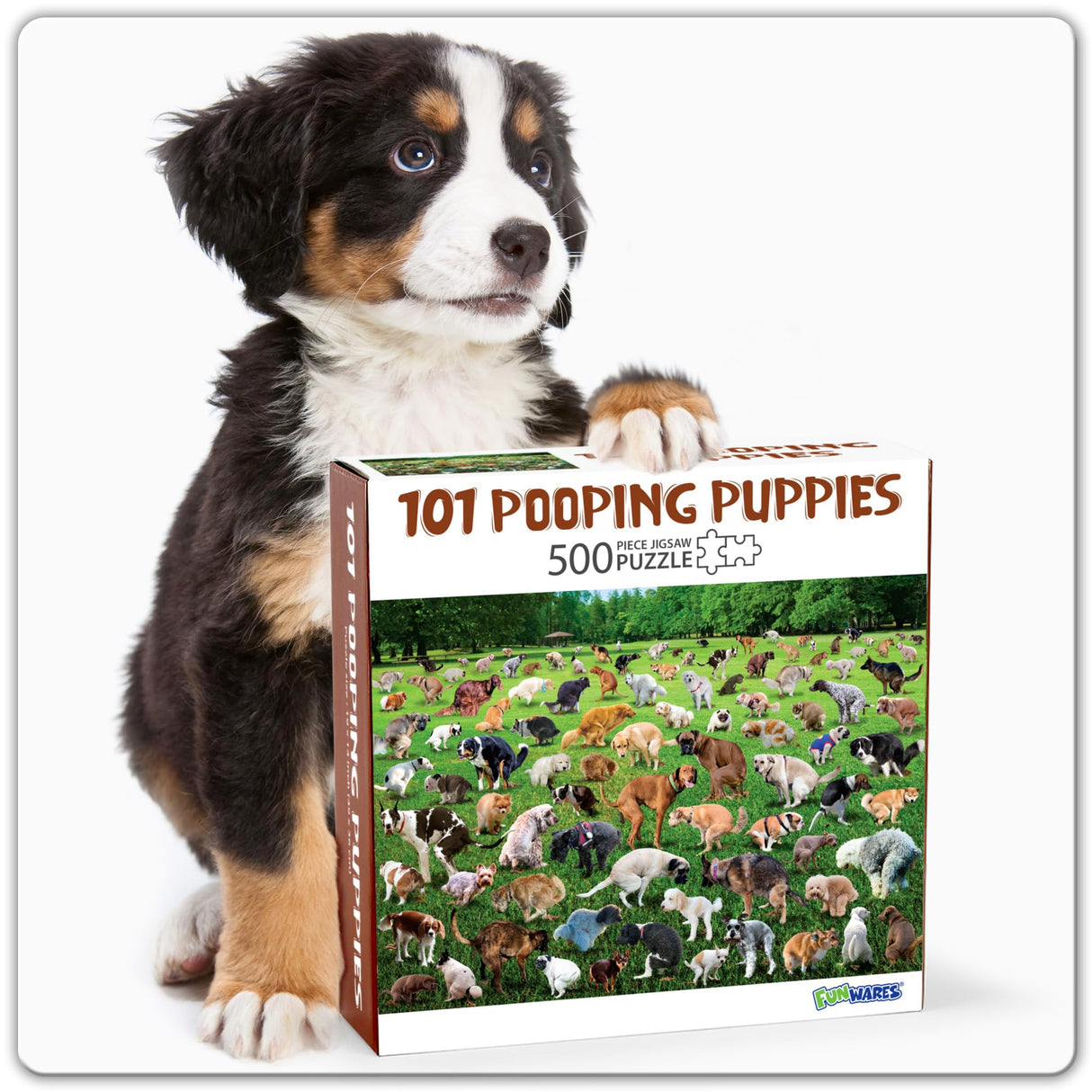 Funwares Original 101 Pooping Puppies Puzzle - Hilarious Jigsaw Puzzle - Perfect White Elephant Gag Gift - Funny Dog Pooping Puzzle for Adults and Kids! 500 Piece Puzzle! Funwares