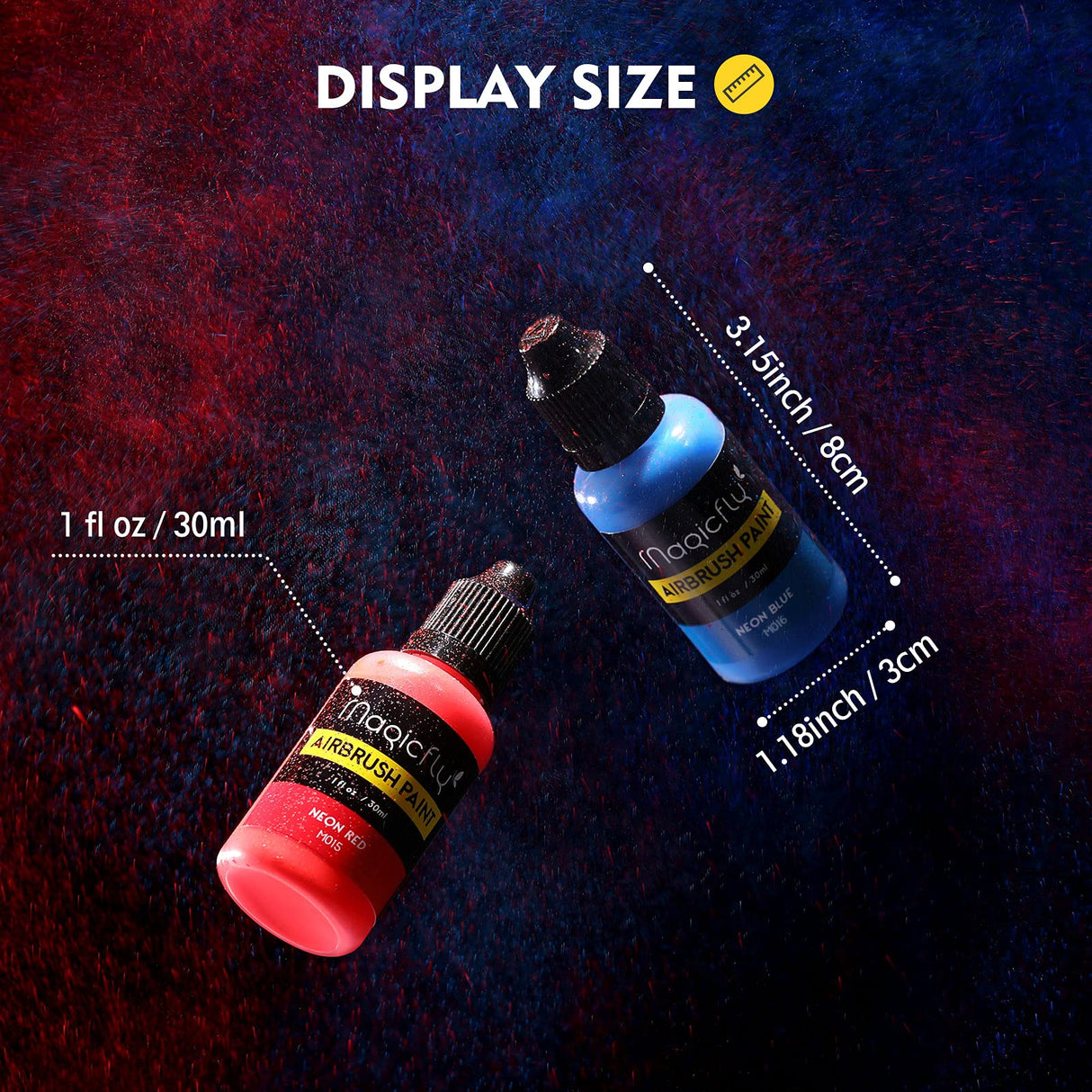 Magicfly Airbrush Paint, 16 Colors Acrylic Airbrush Paint Set (30 ml/1 oz), Ready to Spray, Opaque & Neon Colors, Water-based, Premium Kit for Beginners, Hobbyist and Artists Magicfly