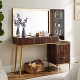 T4TREAM Fluted Makeup Vanity Desk with 36" HD Lighted Mirror, 48" Big Modern Vanity Desk with Mirror and Lights, Dressing Table with 5 Drawers & Shelves, Glass Top for Bedroom (Dark Walnut) T4TREAM