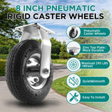 (2 Pack) RRQ 8 Inch Caster Wheels, Pneumatic Rigid Caster Wheels with Zinc Top Plate for Cart, Dolly, Trolley, Workbench and Wagon, All Terrain Casters, Black Rubber Wheels, 590 Lbs Total Capacity RRQ