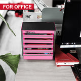 P.I.T. Mini Pink Tool Box, Portable 5-Drawer Micro Roll Cab Steel Tool Box with Liner, Pink Small Tool Case for Tools Storage, Home DIY P.I.T.