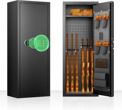 Oakcloud Fireproof Gun Safe for Rifles and Pistols - 10 Rifle Cabinet with Digital Keypad Lock, Top Shelf & 4 Pistol Pouches for Secure Storage
