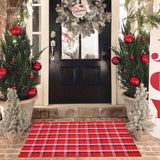 Christmas Red Green White Plaid Rug, 28" x 43" Cotton Hand-Woven Buffalo Check Layered Door Mat for Front Porch, Entryway, Outdoor Holiday Decor, Washable Farmhouse Rug for Home, Patio, Kitchen Homydecor