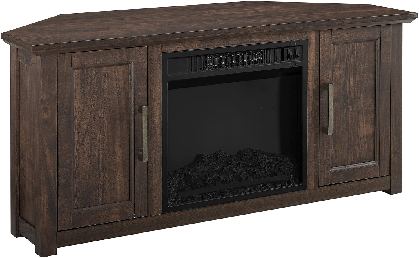 Crosley Furniture Camden Corner Fireplace TV Stand for 50+ inch TVs, Entertainment Center with Storage Shelves, Dark Walnut