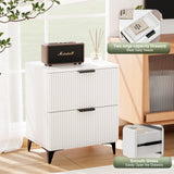 Royal Windsor Fluted Nightstand Set of 2 with 2 Drawers, Side End Table, Small Accent Storage Cabinet,Modern Night Stand Bedside Table for Bedroom,White Royal Windsor