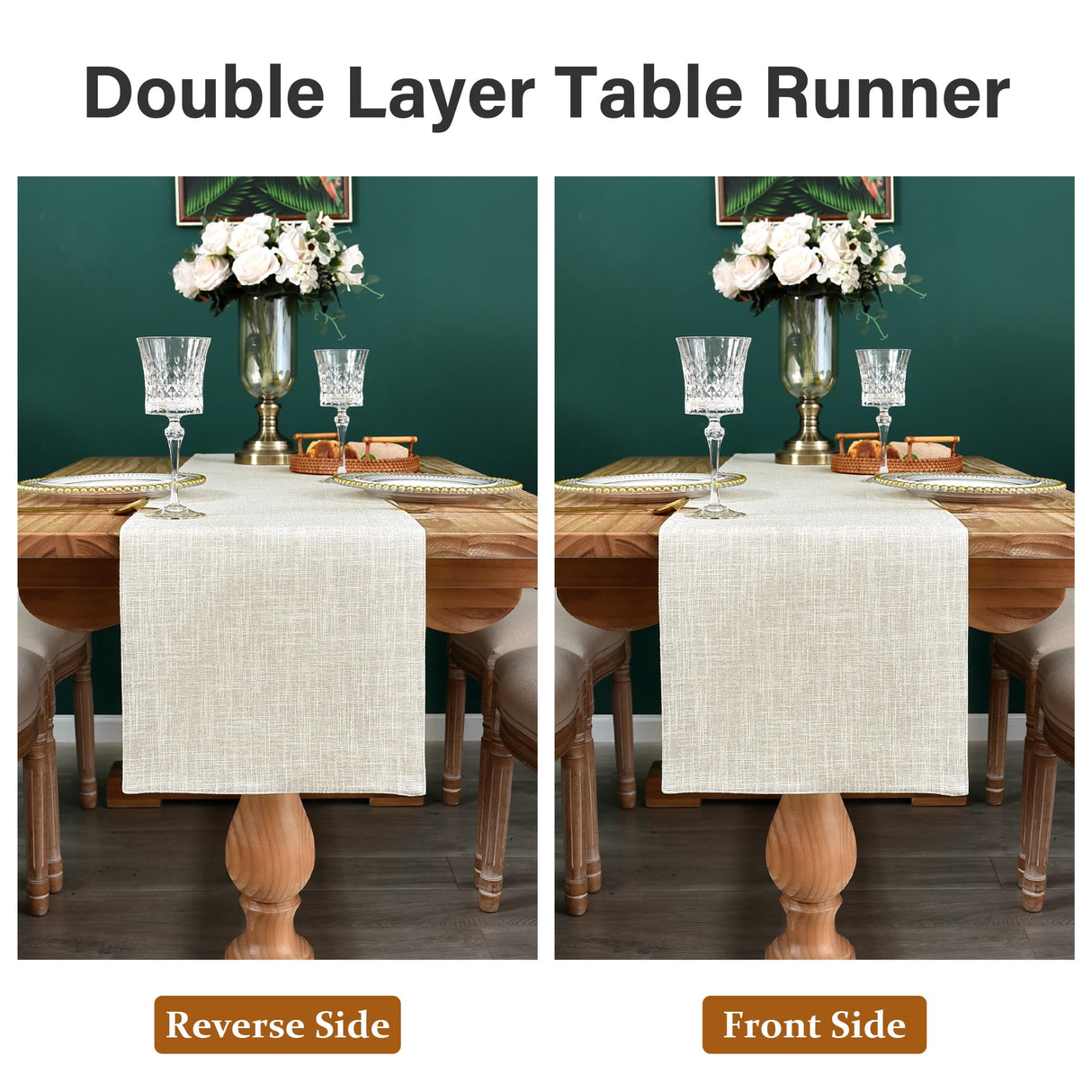 Farmhouse Rustic Faux Linen Table Runner Neutral Beige Table Runners Double Layer Reversible Rectangle Runners for Daily Use Kitchen Dining Banquet Holiday 13x36 Inch NEWISHER