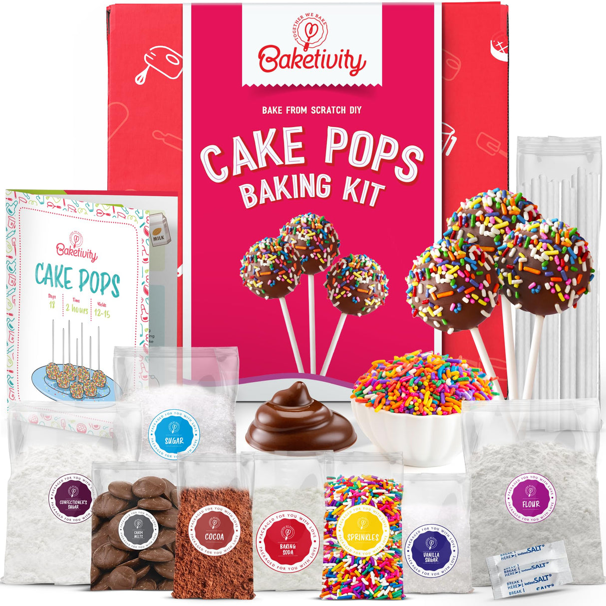 Baketivity DIY Cake Pop Baking Kit for Kids - Premeasured Ingredients, Decorating Supplies Baketivity