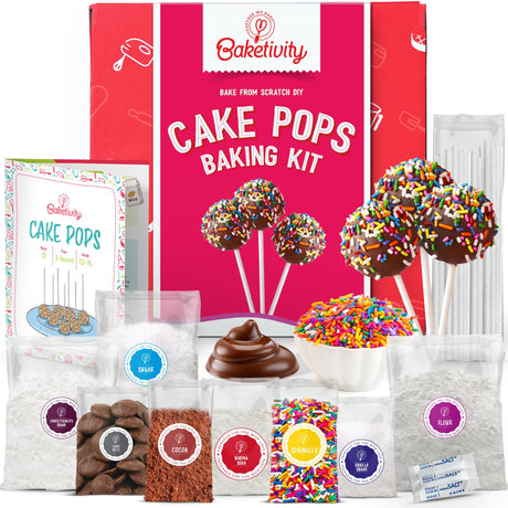 Baketivity DIY Cake Pop Baking Kit for Kids - Premeasured Ingredients, Decorating Supplies Baketivity