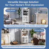 HITNET White Bathroom Cabinet, Bamboo Storage Cabinet Freestanding, Side Tall Storage Organizer for Kitchen Living Room Entryway HITNET