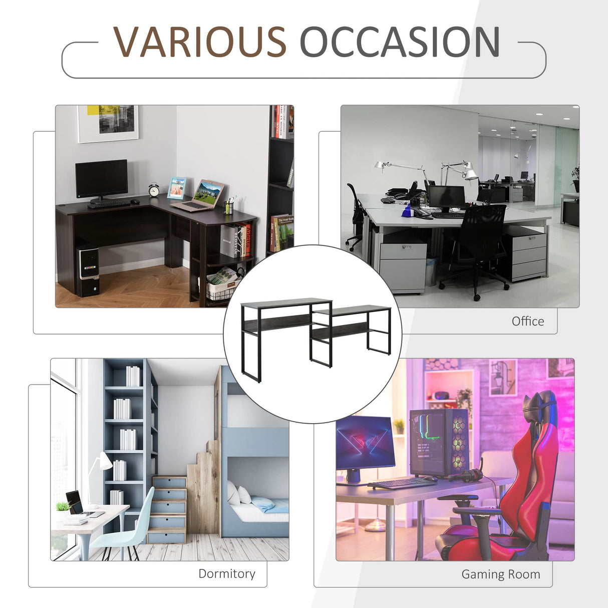 HOMCOM 86.5 Inch Two Person Desk Double Computer Table Writing Desk with Open Shelves Long Storage Workstation for Home Office Gray HOMCOM
