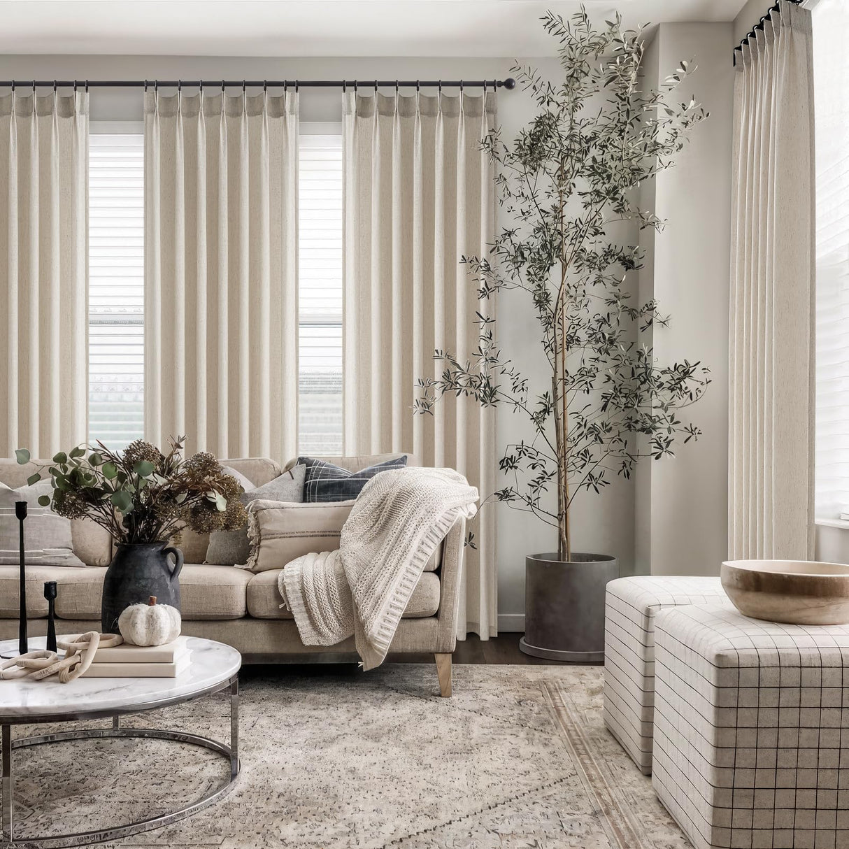 Topfinel Pinch Pleated Curtains 90 Inches Long 2 Panels Set,Oatmeal Semi Sheer Blend Fabric Farmhouse Cozy Rustic Western Home Decor Curtain Drapes for Living Room Bedroom,40x90 inch Length,Apricot Topfinel