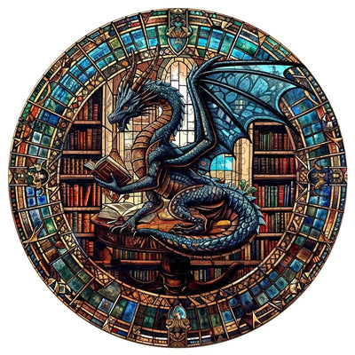 Jollitot Wooden Puzzles Adults, Dragon Library Puzzle 300 Pieces, Unique Animal Shaped Wood Challenging Jigsaw Puzzles Gifts for Adults, 13.4x13.3in
