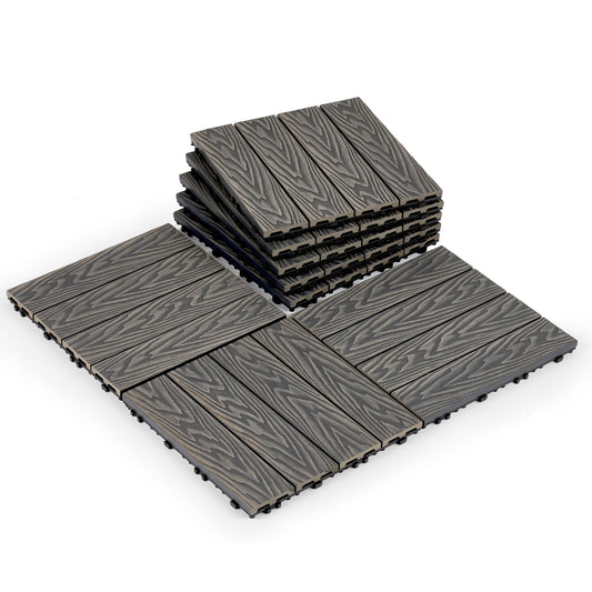 Keloteven Plastic Interlocking Deck Tiles - 12" x 12" Waterproof Deck Tiles - 8 Pack Patio Flooring Tiles for Porch Poolside Balcony Backyard - All Weather Use Floor Tile DT-GY-8P