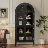 70.9'' Tall Arched Display Cabinet with Acrylic Glass Doors, Modern 5-Tier Arched Bookcase, Kitchen Pantry Storage Cabinet Curio Cabinets for Living Dining Room (Black, 31.5‘’W) Lxsxlome