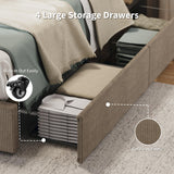 IDEALHOUSE Full Size Bed Frame with Tufted Wingback Headboard, Platform Corduroy Upholstered Bed Frame with 4 Storage Drawers and Wooden Slats Support, No Box Spring Needed, Brown IDEALHOUSE